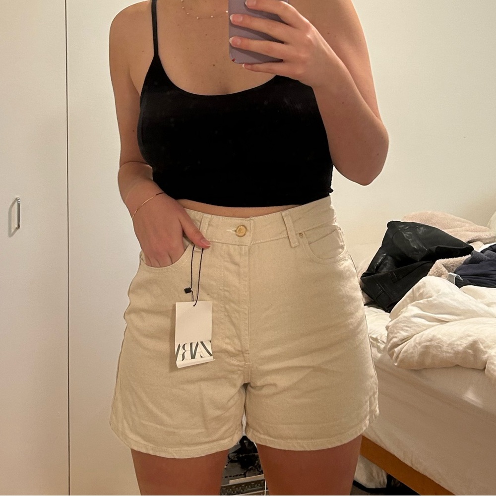 Zara Denim Cream Shorts NWT